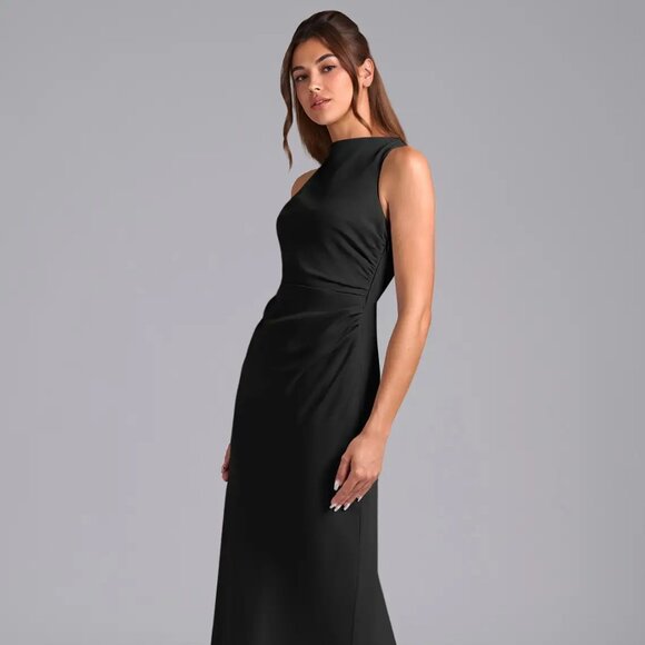 Azazie Dresses & Skirts - Azazie Evadne  Black Sheath Pleated Chiffon Dress
